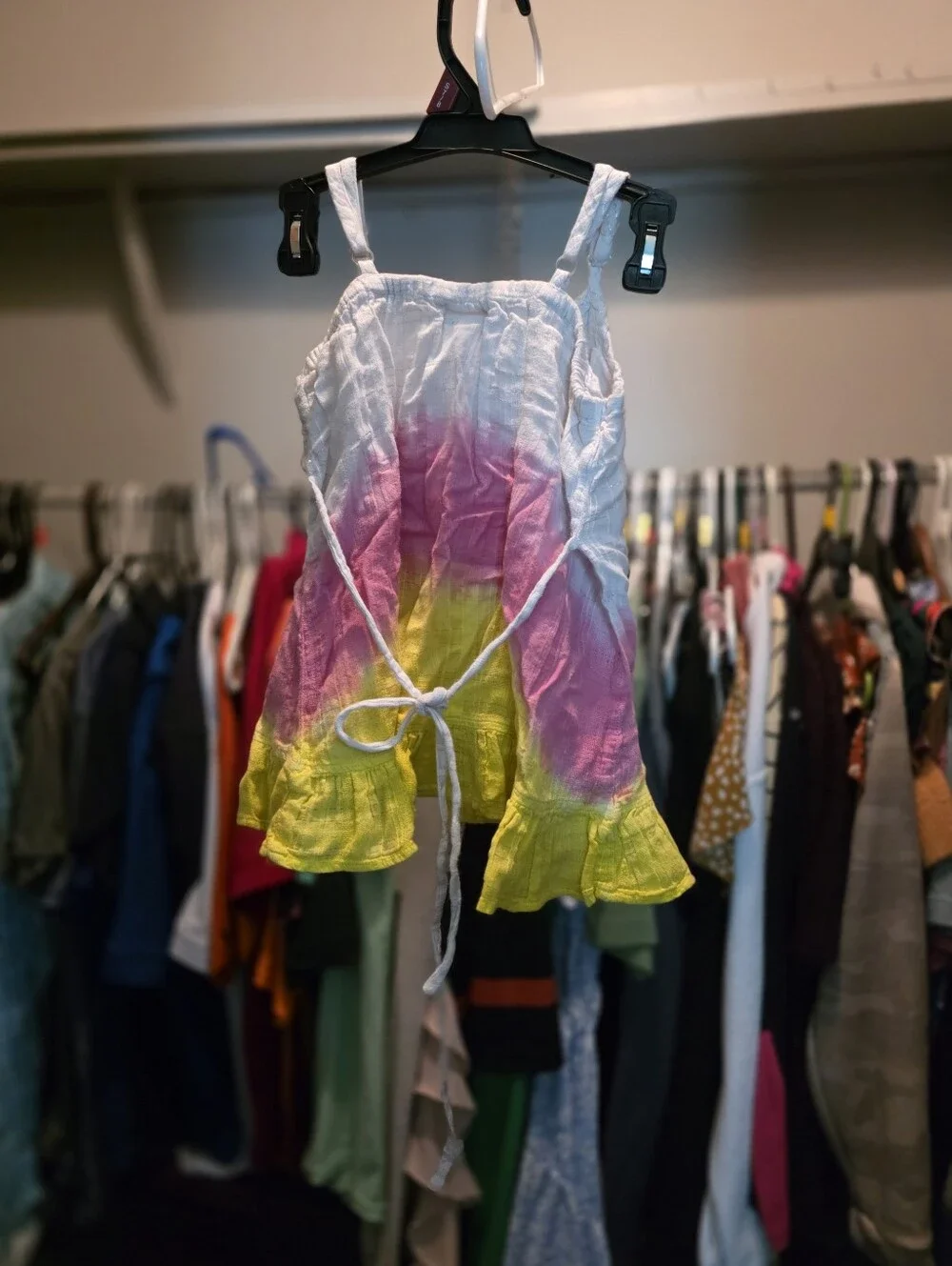 Justice Girls Ombre White Yellow Pink Tank Top with Tie Back and Sequins